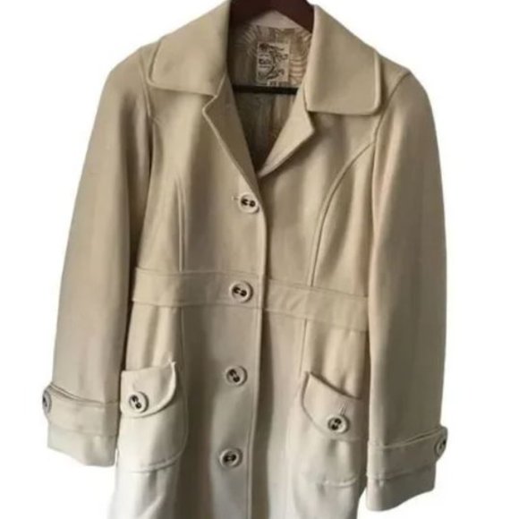 Anthropologie Tulle Cream Wool Blend Peacoat Size Extra Small XS - Picture 3 of 5